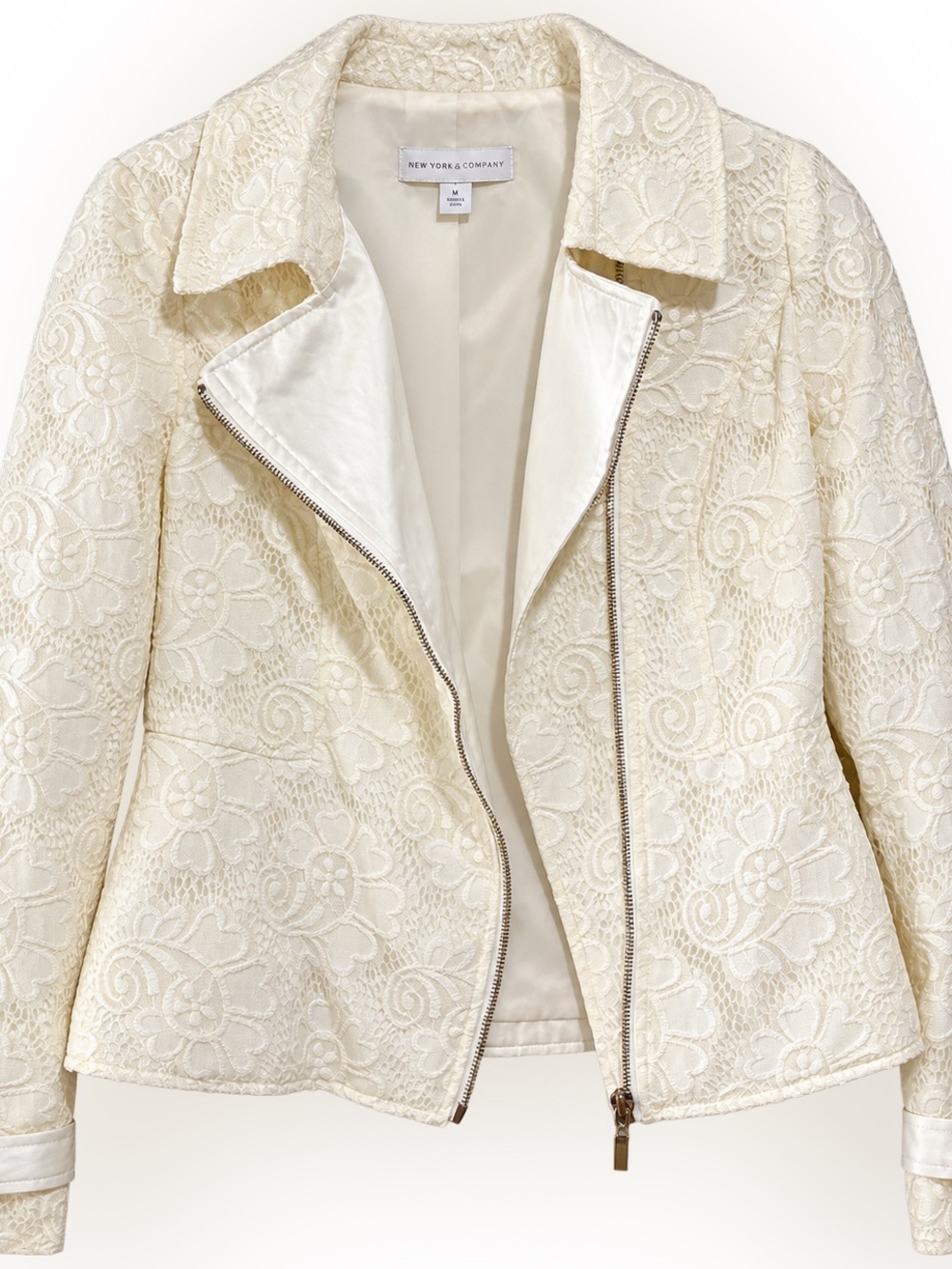 NWT New York & Company Ivory Lace Moto Jacket Small Feminine Chic